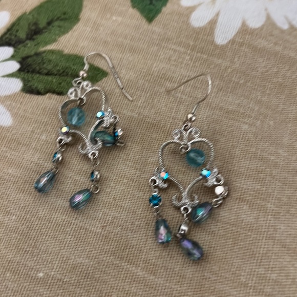 NWOT | Blue and Purple Iridescent Gem Stone Earrings | Heart Theme - Picture 3 of 4